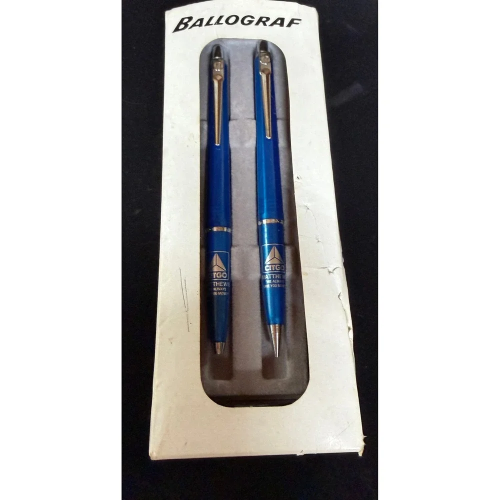 Vintage‎ Ballograf Epoca Citgo Matthews Pen and Pencil Set Made in Sweden Blue